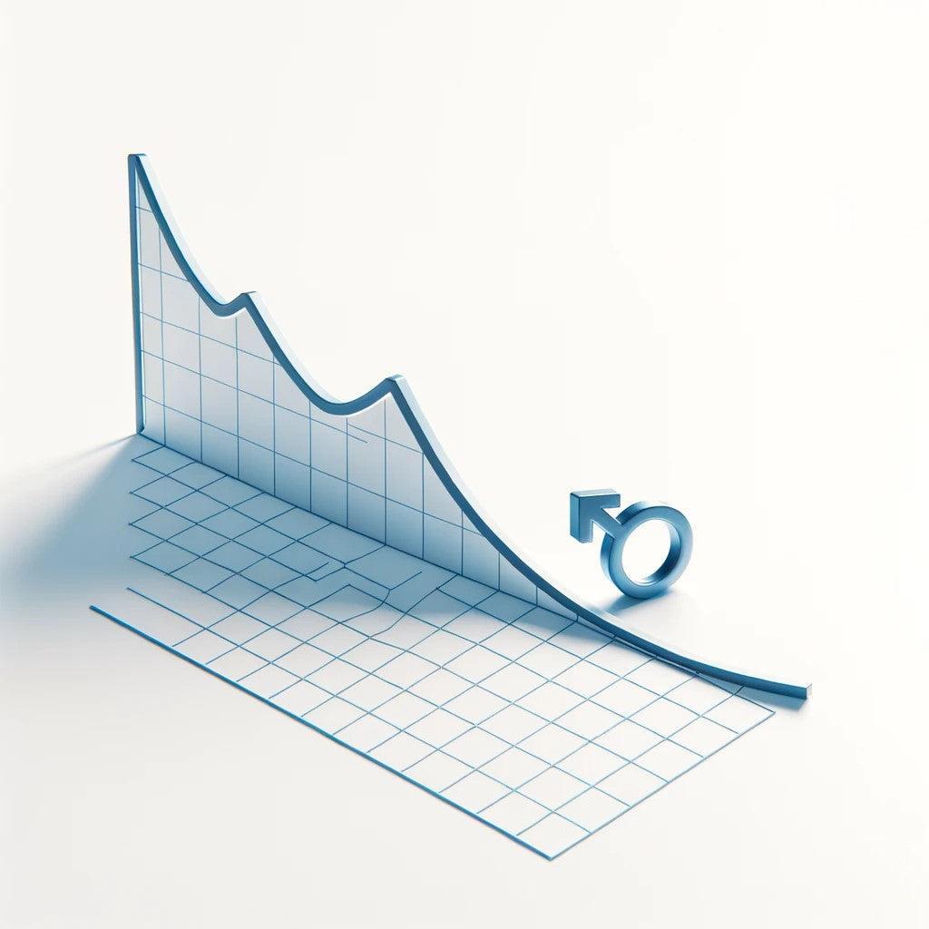 This image reflects the decline over the last years of testosterone levels in men, as well as the health consequences associated.